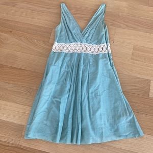 Robert Rodriguez turquoise sun dress with lace belted detail at the waist